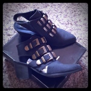 Multi Faux Buckle Black Torrid OPEN Heel Booties